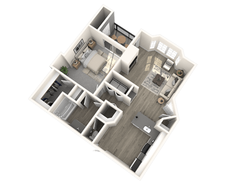Floor plan for 1 bed, 1 bath, 739 sqft